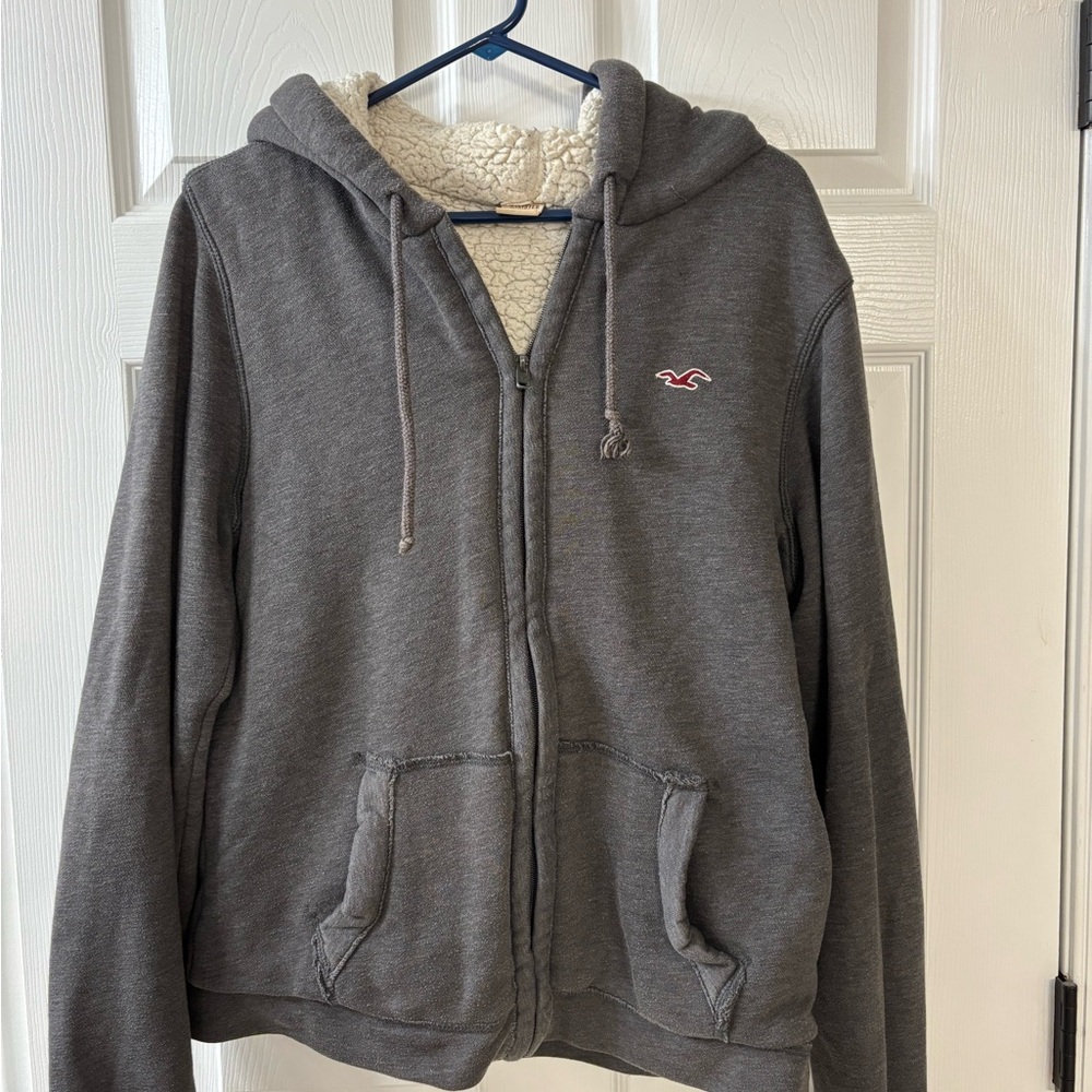 Hollister Charcoal Hoodie with Sherpa Lining